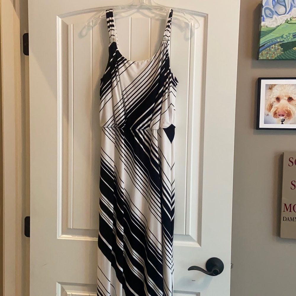 Long black and white chevron dress, White House Black Market